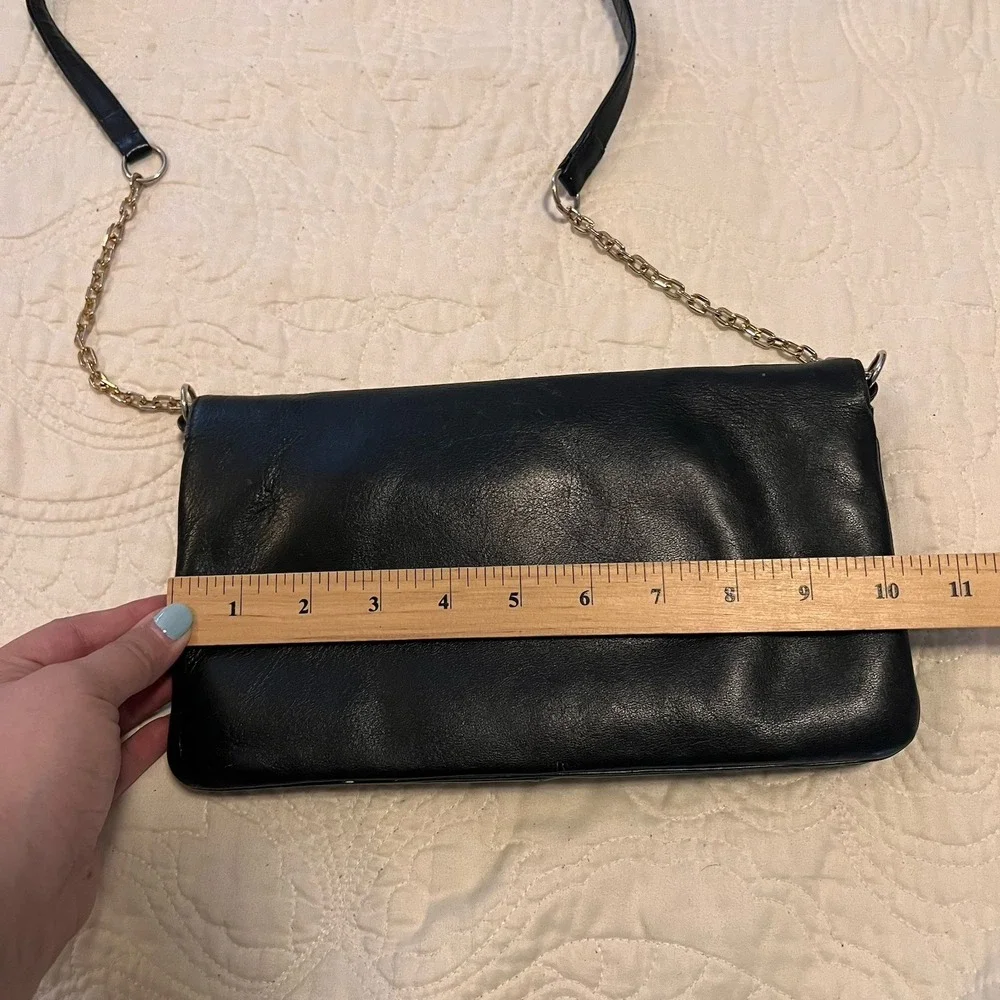 Vintage 90s Black Leather Shoulder Handbag Rectangle Minimalist Classy Old Money
